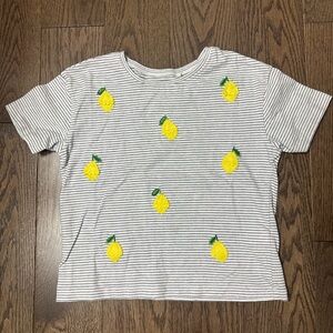 NEXT White & Black Stripe Tee with Yellow Lemon Appliqués size 4/5